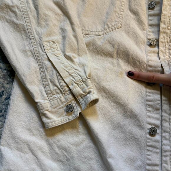 Vintage 90s Levis Red Tab White Denim JeanJacket Oversized Overshirt Shirt Men M - Picture 7 of 11